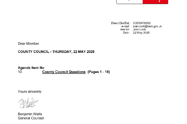 Questions to Kent County Council with answers 22/5/25
