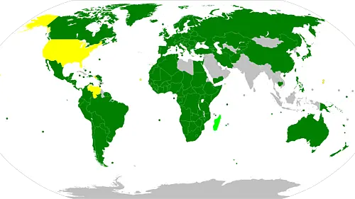 World map of countries that are signatories to the Convention Relating to the Status of Refugees, as compiled by UNHCR