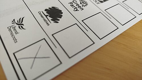 Ballot paper with vote for the Liberal Democrats